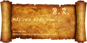 Müncz Klétus névjegykártya